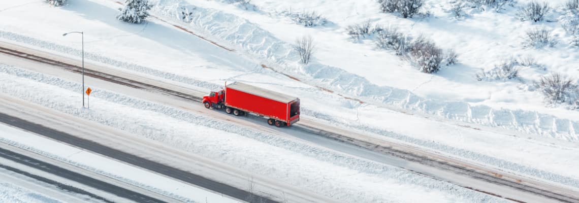 red truck in winter
